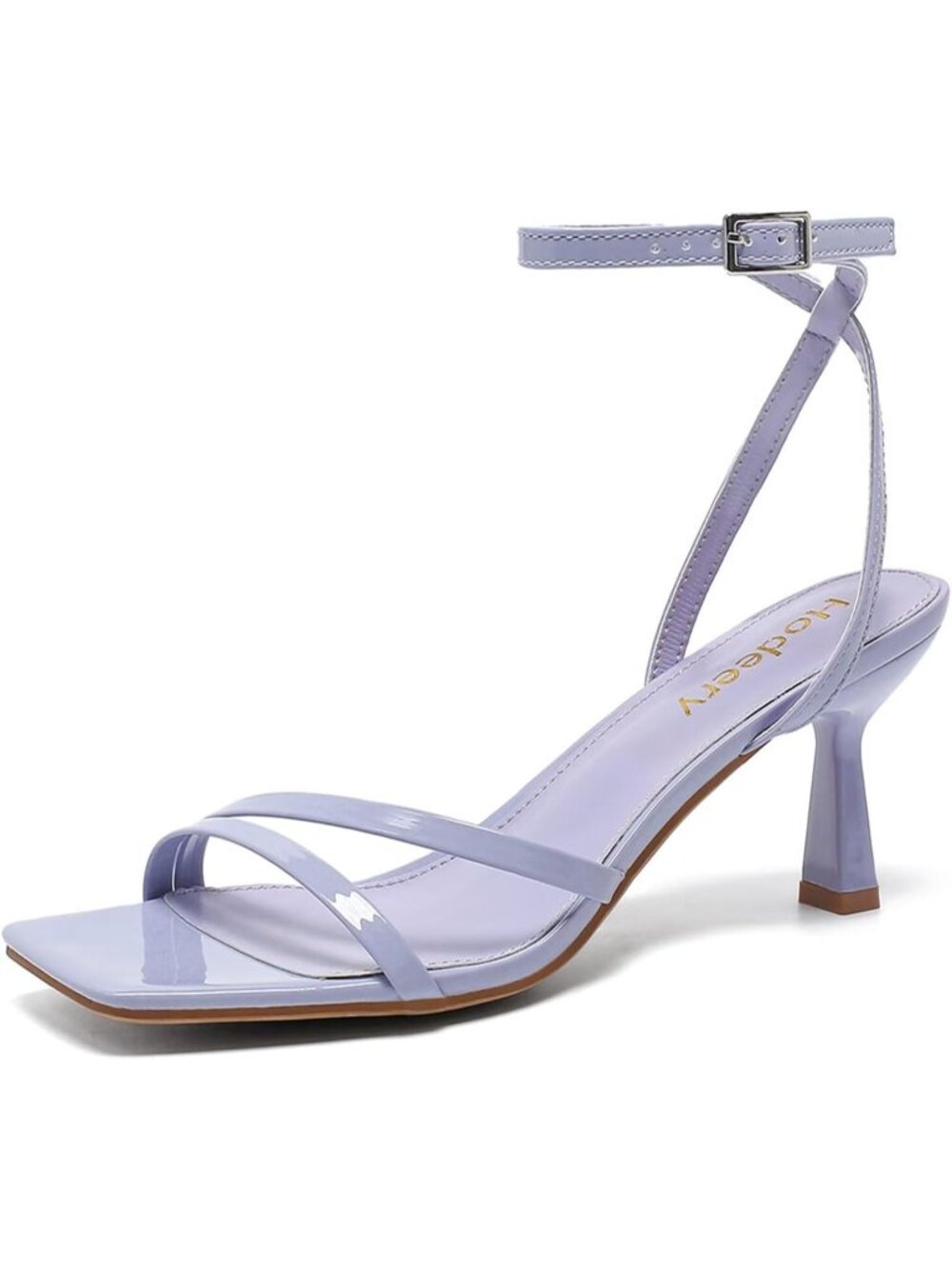 〽️Women Purple Strappy Square Toe Kitten Heels Ankle Strap Wedding Party Sandals